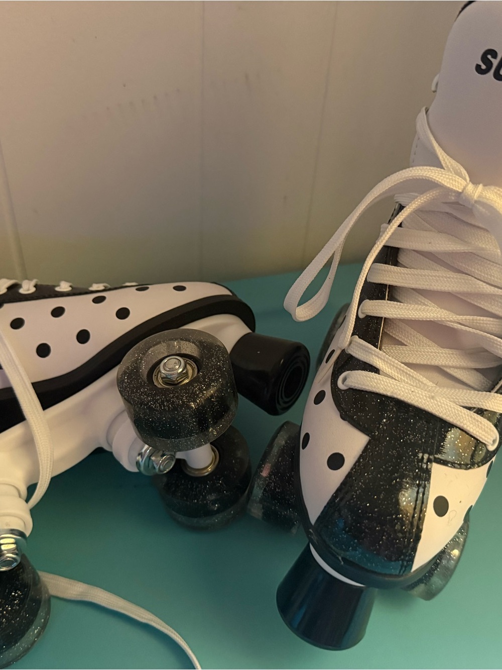 Polka Dot Roller Skates in White and Black